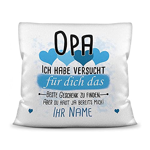 PR Print Royal Kissen mit Füllung Opa von einem Kind - Personalisiert mit Wunschname in Hellblau - zum Geburtstag und Vatertag - Kissen Polyester weiß - flauschig, 40 x 40 cm von PR Print Royal