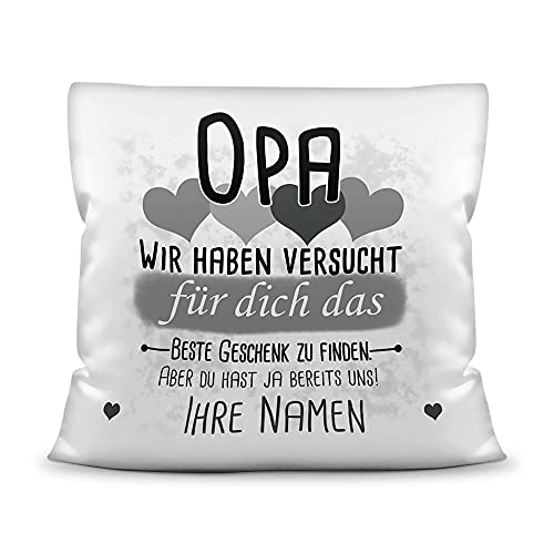 PR Print Royal Kissen mit Füllung Opa von mehr Kindern - Personalisiert mit Wunschnamen in Grau - zum Geburtstag und Vatertag - Kissen Polyester weiß - glatt, 40 x 40 cm von PR Print Royal