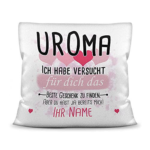 PR Print Royal Kissen mit Füllung Uroma von einem Kind - Personalisiert mit Wunschname in Rosa - zum Geburtstag und Muttertag - Kissen Polyester weiß - flauschig, 40 x 40 cm von PR Print Royal