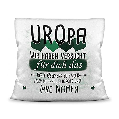 PR Print Royal Kissen mit Füllung Uropa von mehr Kindern - Personalisiert mit Wunschnamen in Dunkelgrün - zum Geburtstag und Vatertag - Kissen Polyester weiß - flauschig, 40 x 40 cm von PR Print Royal