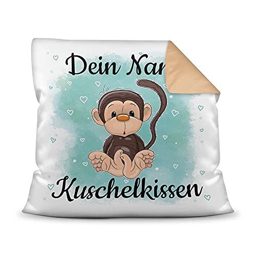 PR Print Royal Kissen mit Füllung für Kinder - Tiermotiv AFFE - für Mädchen und Jungs - mit Wunschname beschriften - AFFE - Farbkissen Rückseite Beige, 40 x 40 cm von PR Print Royal