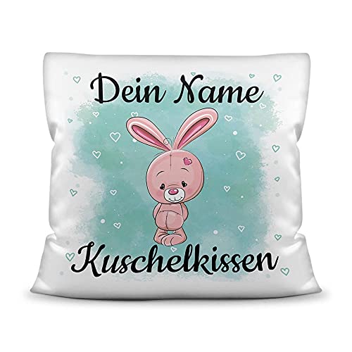 PR Print Royal Kissen mit Füllung für Kinder - Tiermotiv Hase - für Mädchen und Jungs - mit Wunschname beschriften - Hase - Kissen Polyester - Weiß, 40 x 40 cm von PR Print Royal