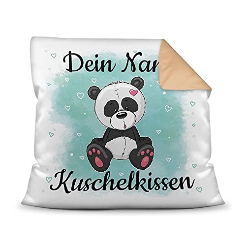 PR Print Royal Kissen mit Füllung für Kinder - Tiermotiv Panda - für Mädchen und Jungs - mit Wunschname beschriften - Panda - Farbkissen Rückseite Beige, 40 x 40 cm von PR Print Royal