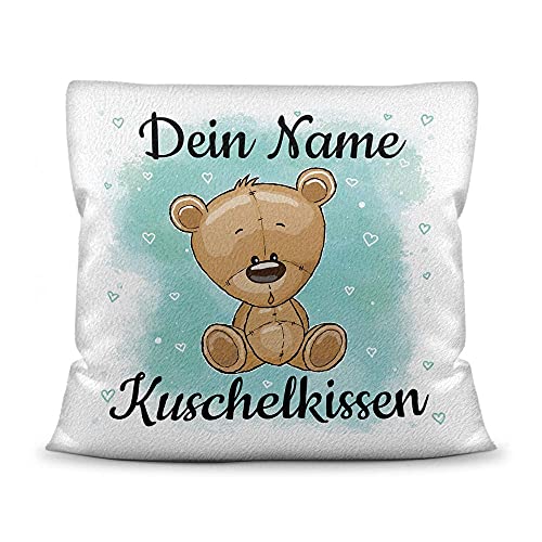 PR Print Royal Kissen mit Füllung für Kinder - Tiermotiv Teddy - für Mädchen und Jungs - mit Wunschname beschriften - Teddy braun - Kissen Polyester - Weiß flauschig, 40 x 40 cm von PR Print Royal