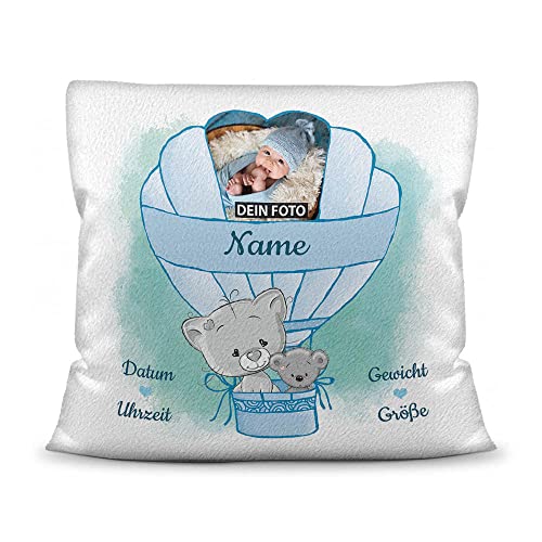 PR Print Royal Kissen mit Füllung - mit Geburtsdaten Personalisieren - Babygeschenk für Jungen, Geschenk zur Geburt oder Taufe, Geburtskissen, Namenskissen fürs Baby I Kissen Weiß flauschig, 40x40 cm von PR Print Royal