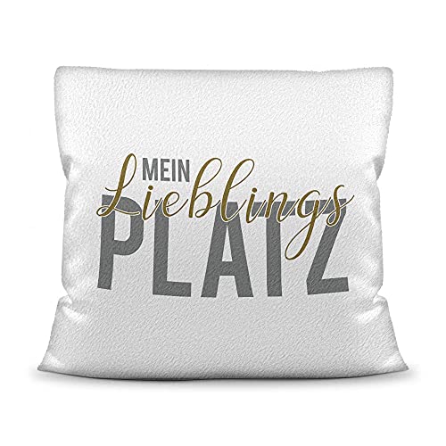 PR Print Royal Kissen mit Spruch - Lieblingsplatz - Statement Deko-Kissen, Geschenk für Familie und Freunde - Kissen weiß flauschig, 40x40 cm, inkl. Füllung von PR Print Royal