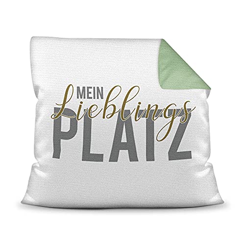 PR Print Royal Kissen mit Spruch - Lieblingsplatz - Statement Deko-Kissen, Geschenk für Familie und Freunde - Rückseite Grün, 40x40 cm, inkl. Füllung von PR Print Royal