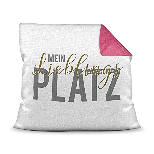 PR Print Royal Kissen mit Spruch - Lieblingsplatz - Statement Deko-Kissen, Geschenk für Familie und Freunde - Rückseite Pink, 40x40 cm, inkl. Füllung von PR Print Royal