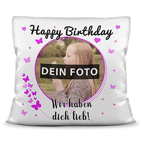 PR Print Royal Kissen mit eigenem Bild, Namen und Alter für EIN Mädchen/Foto-Collage als Geschenkidee/Zier-Kissen/Deko-Kissen/Weiß - Flauschig inkl. Füllung von PR Print Royal