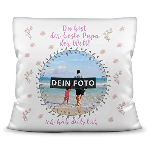 PR Print Royal Kissen mit eigenem Bild und Namen für den Papa - Rosa/Foto-Collage als Geschenkidee/Zier-Kissen/Deko-Kissen/Weiß inkl. Füllung von PR Print Royal