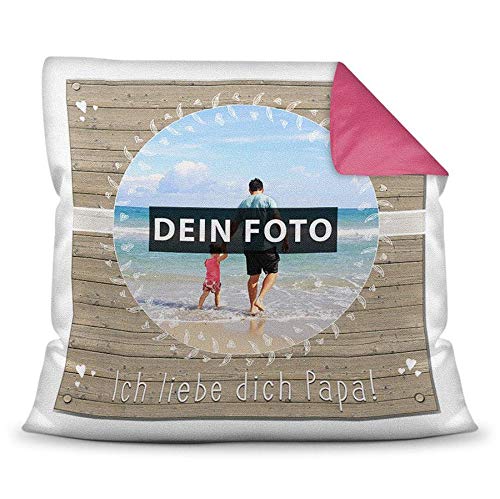 PR Print Royal Kissen mit eigenem Bild und Text für den Papa - Ich Liebe Dich/Foto-Collage als Geschenkidee/Zier-Kissen/Deko-Kissen/Rückseite Himbeere inkl. Füllung von PR Print Royal