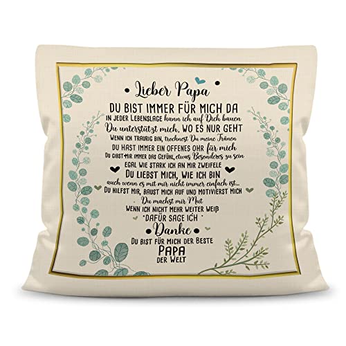 PR Print Royal Kissen mit schönem Spruch für Papa - Danke Papa - Geschenk für den besten Papa zum Vatertag - inkl. Füllung, Kissen Polyester Beige, 40x40 cm von PR Print Royal