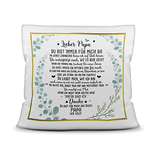 PR Print Royal Kissen mit schönem Spruch für Papa - Danke Papa - Geschenk für den besten Papa zum Vatertag - inkl. Füllung, Kissen Polyester Weiß, 40x40 cm von PR Print Royal