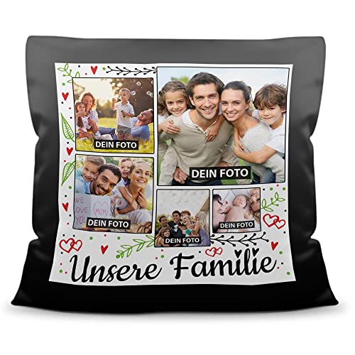 PR Print Royal Kissen selbst gestalten Satin - Familien Collage mit 5 Fotos Bedrucken - Unsere Familie - Geschenk Geburtstag Weihnachten - Fotokissen satiniert inkl. Füllung, 40x40 cm von PR Print Royal