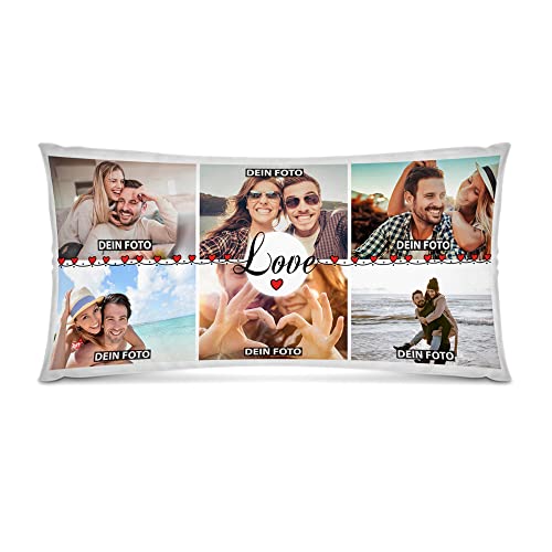 PR Print Royal Kissen selbst gestalten XXL - Collage mit 6 Fotos Bedrucken - Ich Liebe Dich - Geschenk Valentinstag Geburtstag Weihnachten - Fotokissen in XXL inkl. Füllung, 80x40 cm von PR Print Royal