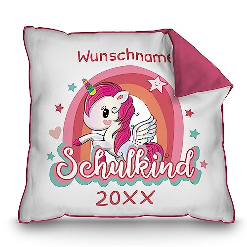 PR Print Royal Kissen zur Einschulung selbst gestalten - Schulkind mit Name und Jahr personalisiert - Einhorn Kissen, personalisierte Geschenke zur Einschulung | Rückseite Pink, 40 x 40 cm von PR Print Royal