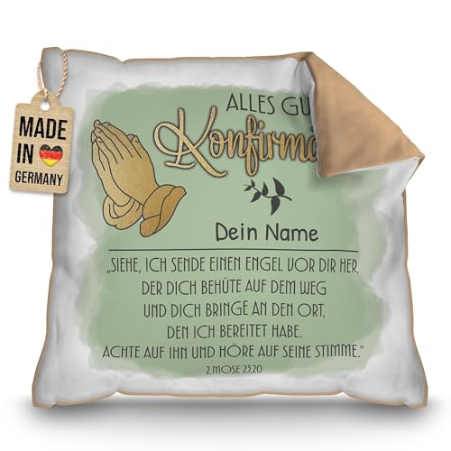 PR Print Royal Kissen zur Konfirmation mit Name selbst gestalten - Alles Gute - Bibelspruch 2. Mose 23,20 - Personalisierte Konfirmationsgeschenke, inkl. Füllung, 40 x 40 cm, Rückseite Mokka PR Print Royal Kissen zur Konfirmation mit Name selbst gestalten - Alles Gute - Bibelspruch 2. Mose 23,20 - Personalisierte Konfirmationsgeschenke, inkl. Füllung, 40 x 40 cm, Rückseite Mokka von PR Print Royal