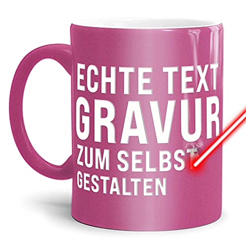 PR Print Royal Metallic Tasse mit Gravur selbst gestalten - mit eigenem Wunschtext oder Wunschname gravieren - Edle Keramiktasse in Metallic-Rosa - 300 ml | Personalisierte Lasergravur von PR Print Royal