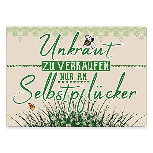 PR Print Royal Metallschild für den Garten - Unkraut Selbstpflücker - Geschenk für Gärtner, Outdoor geeignet, Gartenschild aus Aluminium | Wetterfest, 28x20 cm von PR Print Royal