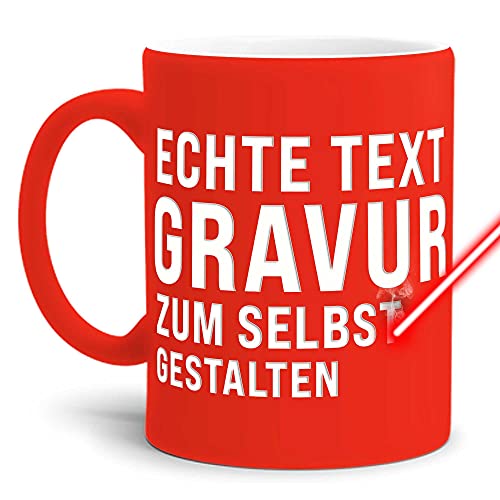 PR Print Royal Neon Tasse mit Gravur selbst gestalten - mit eigenem Wunschtext oder Wunschname gravieren - Hochwertige Keramiktasse Matte Oberfläche in Neon-Orange, 300 ml | Personalisiert von PR Print Royal