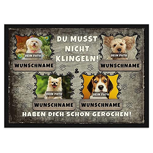 PR Print Royal Personalisierte Fußmatte Bedrucken mit Wunschfoto und Hundename - individualisierbar - selbst gestalten - als Geschenkidee - rutschfest - Vier Hunde 90 x 60 cm von PR Print Royal