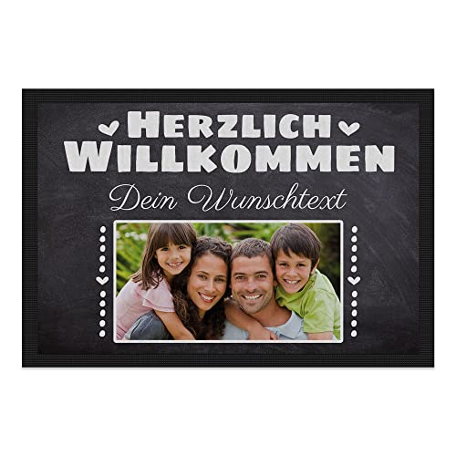 PR Print Royal Personalisierte Fußmatte mit Namen & Bild - Herzlich Willkommen - Geschenke zum Einzug | rutschfest, 60x40cm mit Gummirand von PR Print Royal