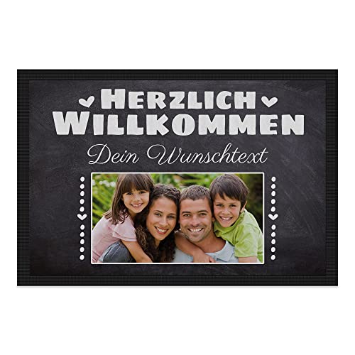 PR Print Royal Personalisierte Fußmatte mit Namen & Bild - Herzlich Willkommen - Geschenke zum Einzug | rutschfest, 90x60cm mit Gummirand von PR Print Royal