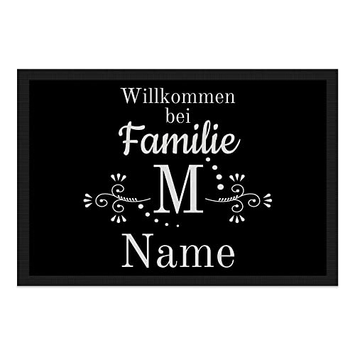 PR Print Royal Personalisierte Fußmatte mit Namen & Initiale - Willkommen bei Familie - Geschenke zum Einzug | rutschfest, 60x40cm mit Gummirand von PR Print Royal