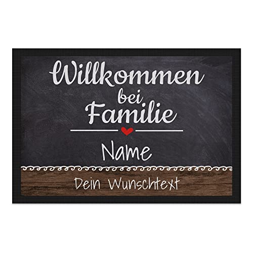 PR Print Royal Personalisierte Fußmatte mit Namen & Wunschtext - Willkommen bei Familie - Geschenke zum Einzug | rutschfest, 120x80cm mit Gummirand von PR Print Royal