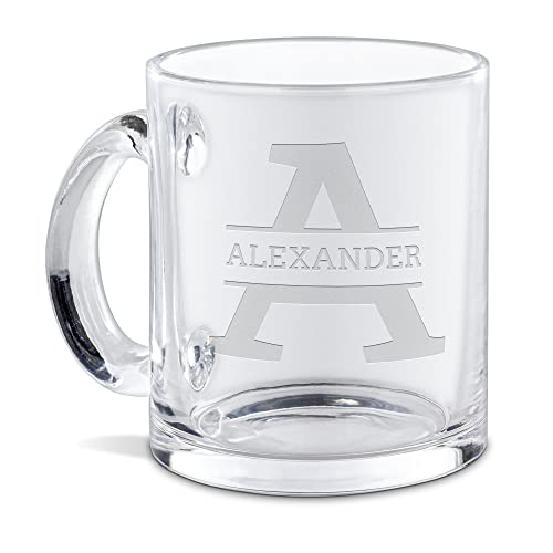 PR Print Royal Personalisierte Glastasse graviert mit Ihrem Anfangsbuchstaben A und Namen - Namenstasse graviert, Geschenkidee, Geburtstagsgeschenk | Lasergravur, Eckige Schrift, 300ml von PR Print Royal