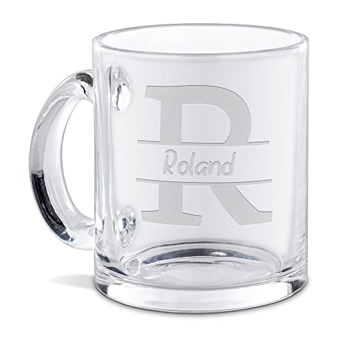 PR Print Royal Personalisierte Glastasse graviert mit Ihrem Anfangsbuchstaben R und Namen - Namenstasse graviert, Geschenkidee, Geburtstagsgeschenk | Lasergravur, Runde Schrift, 300ml von PR Print Royal