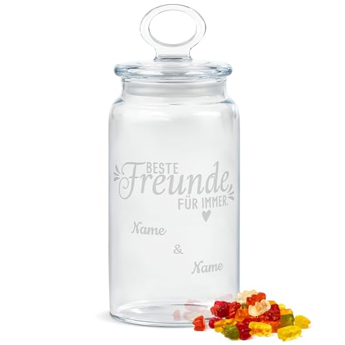 PR Print Royal Personalisierte Keksdose aus Glas mit Gravur - 1100 ml - Beste Freunde für immer mit Name selbst gestalten als Geschenk zum Geburtstag oder Weihnachten | Personalisiertes Geschenk von PR Print Royal