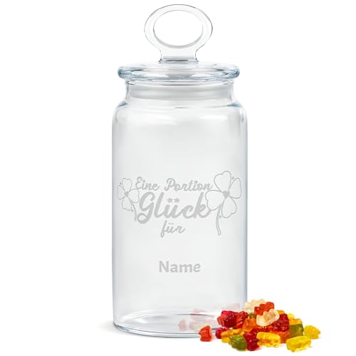 PR Print Royal Personalisierte Keksdose aus Glas mit Gravur - 1100 ml - Eine Portion Glück mit Name selbst gestalten, Geschenk zum Geburtstag für Kollegen oder Freunde, Geschenk zu Weihnachten von PR Print Royal