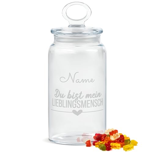 PR Print Royal Personalisierte Keksdose aus Glas mit Gravur - 1100 ml - Lieblingsmensch mit Name als Geschenk für Frauen zum Jahrestag | Personalisiertes Geschenk Freundinnen Geburtstag von PR Print Royal