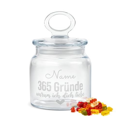 PR Print Royal Personalisierte Keksdose aus Glas mit Gravur - 550 ml - 365 Gründe warum ich dich Liebe mit Name als Geschenk für Frauen zum Jahrestag | Personalisiertes Geschenk Ideen Geburtstag von PR Print Royal