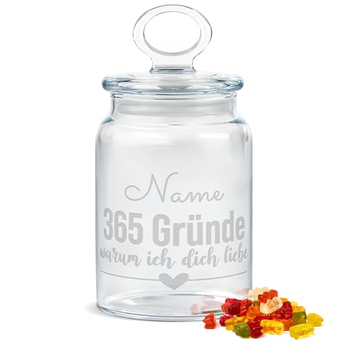 PR Print Royal Personalisierte Keksdose aus Glas mit Gravur - 800 ml - 365 Gründe warum ich dich Liebe mit Name als Geschenk für Frauen zum Jahrestag | Personalisiertes Geschenk Ideen Geburtstag von PR Print Royal