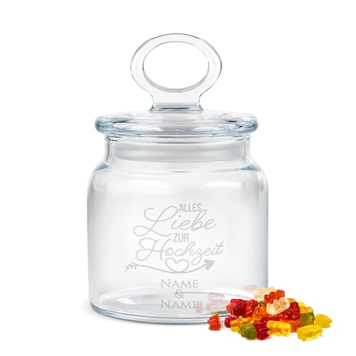 PR Print Royal Personalisierte Keksdose aus Glas mit Gravur zur Hochzeit - 550 ml - Herz mit Namen als Geschenk zur Hochzeit | Personalisiertes Geschenk Ideen Hochzeitsgeschenk von PR Print Royal