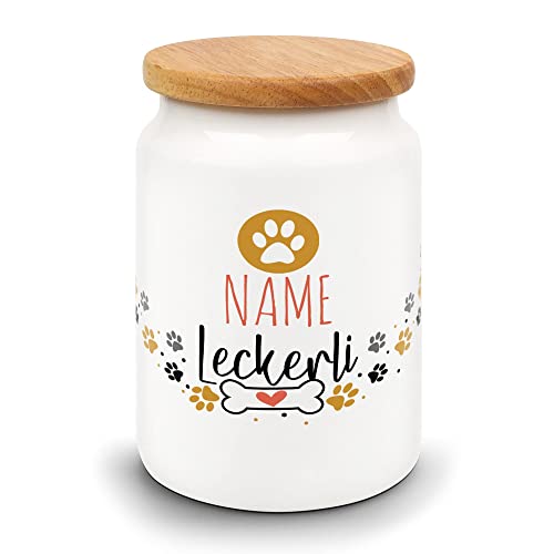 PR Print Royal Personalisierte Leckerlidose für Hunde - Vorratsdose für Hunde-Snacks personalisiert mit Hundename - Keramikdose mit Holzdeckel - 650 ml | Geschenk für Hundeliebhaber von PR Print Royal