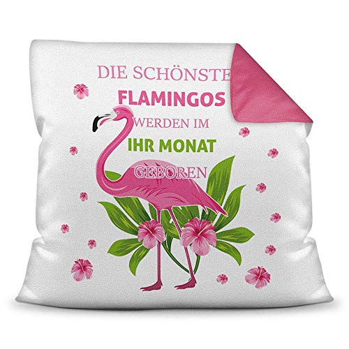 PR Print Royal Personalisiertes Geburtstags-Kissen mit Monatsangabe - Schönster Flamingo - Geschenkidee/Deko-Kissen / 40x40 / Tiermotive/TOP-Qualität - Rückseite Himbeer inkl. Füllung von PR Print Royal