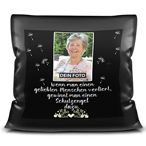 PR Print Royal Satin-Kissen mit Wunschfoto selbst gestalten - Schutzengel - Trauergeschenk, Geschenke für trauernde Freunde und Familien | schwarz satiniert, mit Füllung, 45x45cm von PR Print Royal