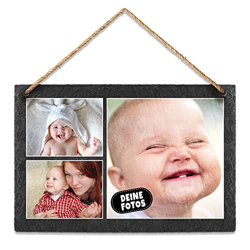 PR Print Royal Schieferplatte selbst gestalten - Foto-Collage mit 3 Fotos Bedrucken - Geschenk für Freunde, Familie I Personalisiertes Foto-Geschenk - Schiefertafel zum Aufhängen, 20 x 30 cm von PR Print Royal