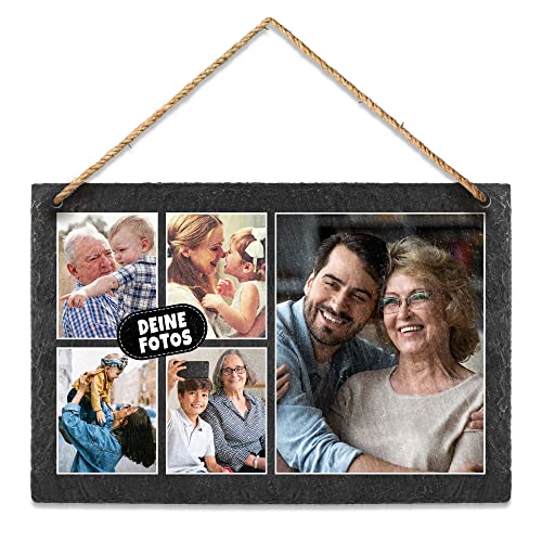 PR Print Royal Schieferplatte selbst gestalten - Foto-Collage mit 5 Fotos Bedrucken - Geschenk für Freunde, Familie I Personalisiertes Foto-Geschenk - Schiefertafel zum Aufhängen, 20 x 30 cm von PR Print Royal