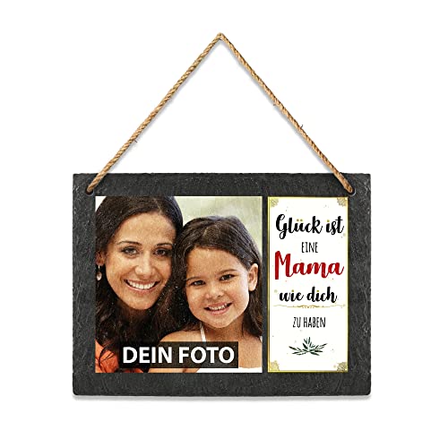 PR Print Royal Schieferplatte selbst gestalten - mit Foto Bedrucken - Glück ist eine Mama wie Dich zu haben - Geschenk Muttertag, Geburtstag, Weihnachten, Schiefertafel zum Aufhängen, 15 x 20 cm von PR Print Royal