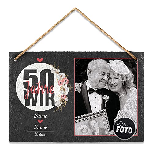 PR Print Royal Schiefertafel selbst gestalten- Fotocollage - 50 Jahre - Personalisiertes Geschenk zur goldenen Hochzeit mit Foto, Namen und Datum - zum Aufhängen, 20 x 30 cm von PR Print Royal