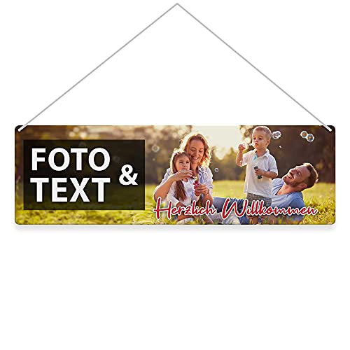 PR Print Royal Schilder selbst gestalten für außen - Personalisierte Schilder - Wetterfeste Metallschilder selbst beschriften für den Outdoorbereich - rechteckig - Querformat 24 x 9 cm, weiß-matt von PR Print Royal