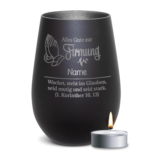 PR Print Royal Schwarzes Windlicht mit Gravur - Alles Gute zur Firmung - mit Name Personalisieren - Geschenke zur Firmung, Firmungsgeschenke | inkl. Teelicht, 450 ml, Innen Silber PR Print Royal Schwarzes Windlicht mit Gravur - Alles Gute zur Firmung - mit Name Personalisieren - Geschenke zur Firmung, Firmungsgeschenke | inkl. Teelicht, 450 ml, Innen Silber von PR Print Royal