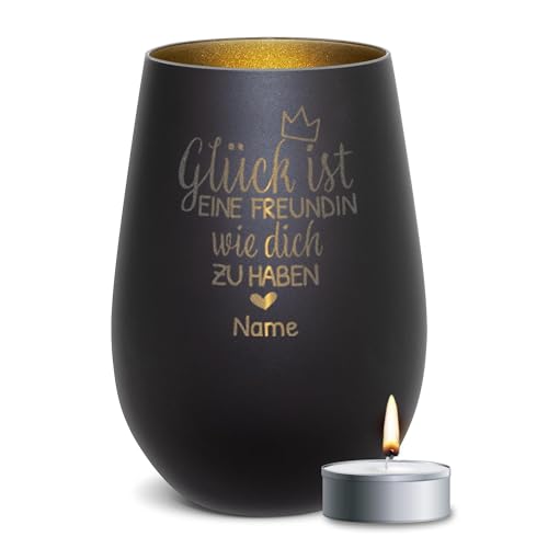 PR Print Royal Schwarzes Windlicht mit Gravur - Glück ist eine Freundin wie Dich zu haben - mit Name Personalisieren - Geschenk für Beste Freundin | inkl. Teelicht, 450 ml, Innen Gold PR Print Royal Schwarzes Windlicht mit Gravur - Glück ist eine Freundin wie Dich zu haben - mit Name Personalisieren - Geschenk für Beste Freundin | inkl. Teelicht, 450 ml, Innen Gold von PR Print Royal