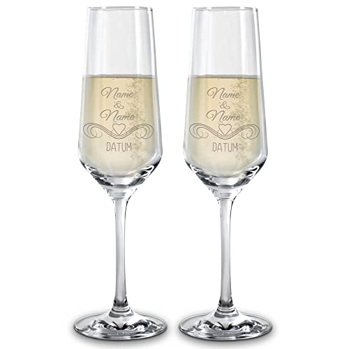 PR Print Royal Sektglas mit Gravur 2er-Set - mit Name & Datum selbst gestalten - Personalisiertes Geschenk, Geburtstag, Weihnachten, Valentinstag, Jahrestag, Hochzeit I Lasergravur, 200 ml - Herz_2 von PR Print Royal