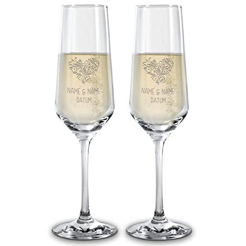 PR Print Royal Sektglas mit Gravur 2er-Set - mit Name & Datum selbst gestalten - Personalisiertes Geschenk, Geburtstag, Weihnachten, Valentinstag, Jahrestag, Hochzeit I Lasergravur, 200 ml - Herz von PR Print Royal