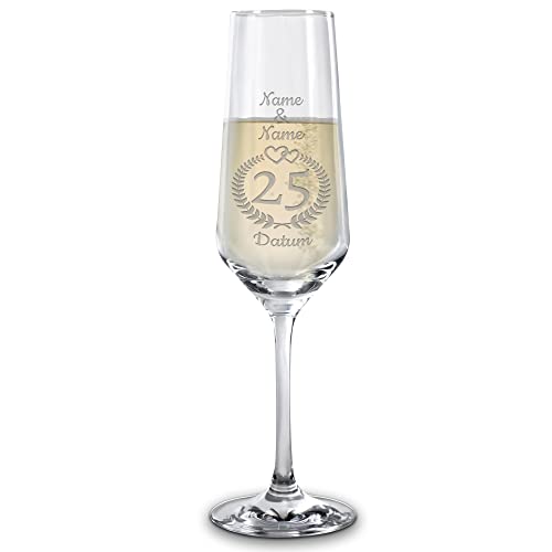 PR Print Royal Sektglas mit Gravur - mit Namen und Datum - graviert, 25 Jahre - Hochzeitsgeschenke, Geschenke zur Silberhochzeit | Individuelle Gravur, 200 ml von PR Print Royal